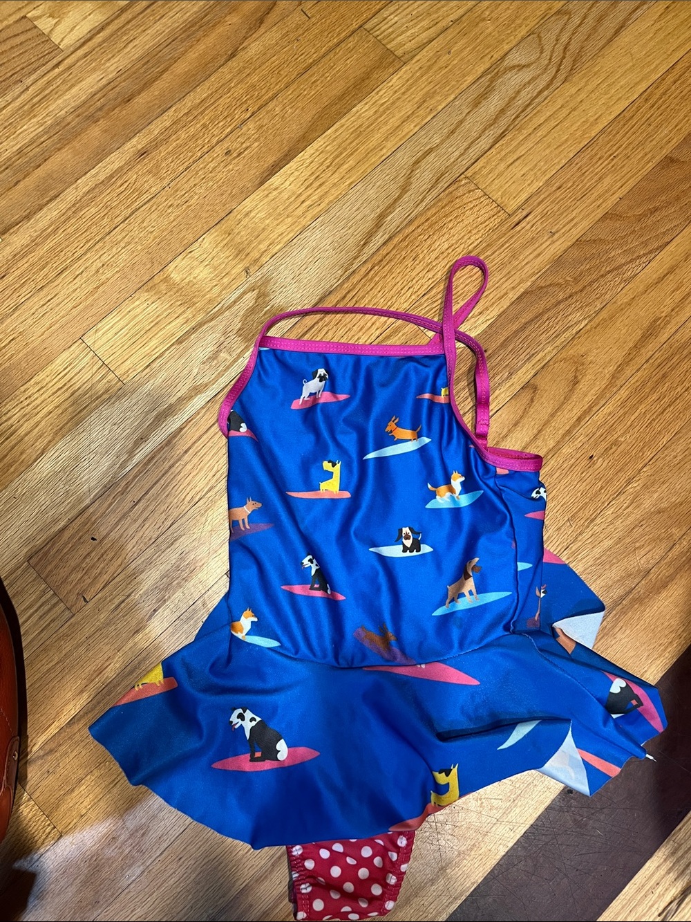 Kids Blue Dog Surf Print Ruffled Swimsuit